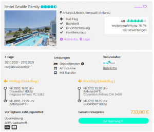 Screenshot Türkei Reisedeal Hotel Sealife Family
