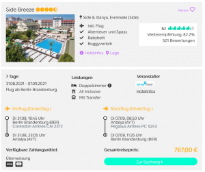 Screenshot Türkei Deal Hotel Side Breeze