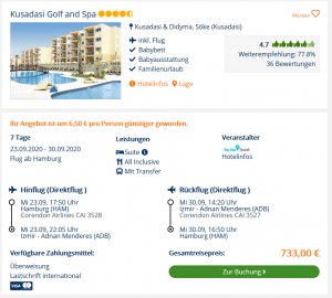 Screenshot Türkei Deal Kusadasi Golf & Spa