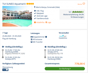 Screenshot Türkei Deal Hotel TUI SUNEO Aquamarin