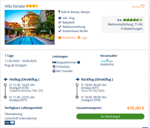 Screenshot Türkei Deal Villa Sonata