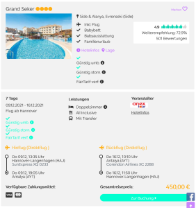 Screenshot Türkei Reisedeal Hotel Grand Seker