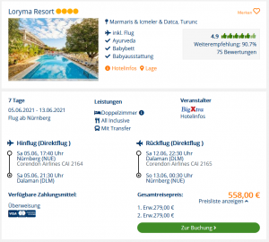 Screenshot Türkei Reisedeal Hotel Loryma Resort