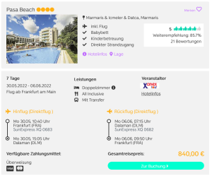 Screenshot Türkei Reisedeal Hotel Pasa Beach