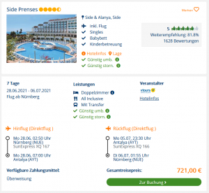 Screenshot Türkei Reisedeal Hotel Side Prenses
