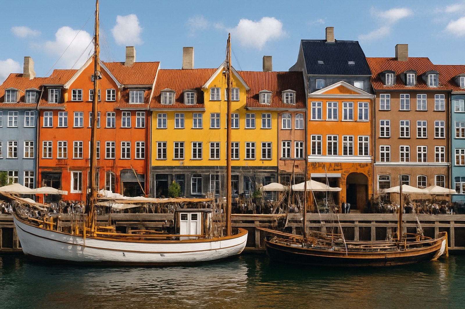 Bunte Hafenhaeuser am Nyhavn-Kanal in Kopenhagen, Daenemark